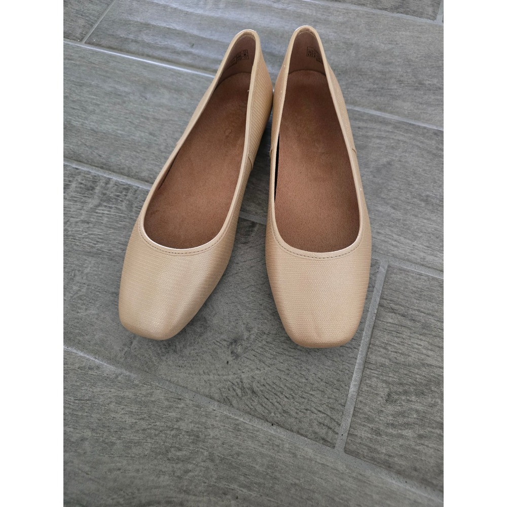 Vionic Orinda Champagne Beige Gold Textured Square Toe Ballet Flats Womens 8.5